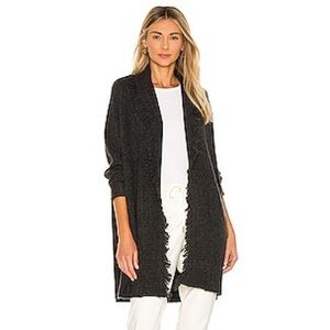Jamison Knit Fringe Shawl Collar Cardigan Sweater Medium charcoal grey